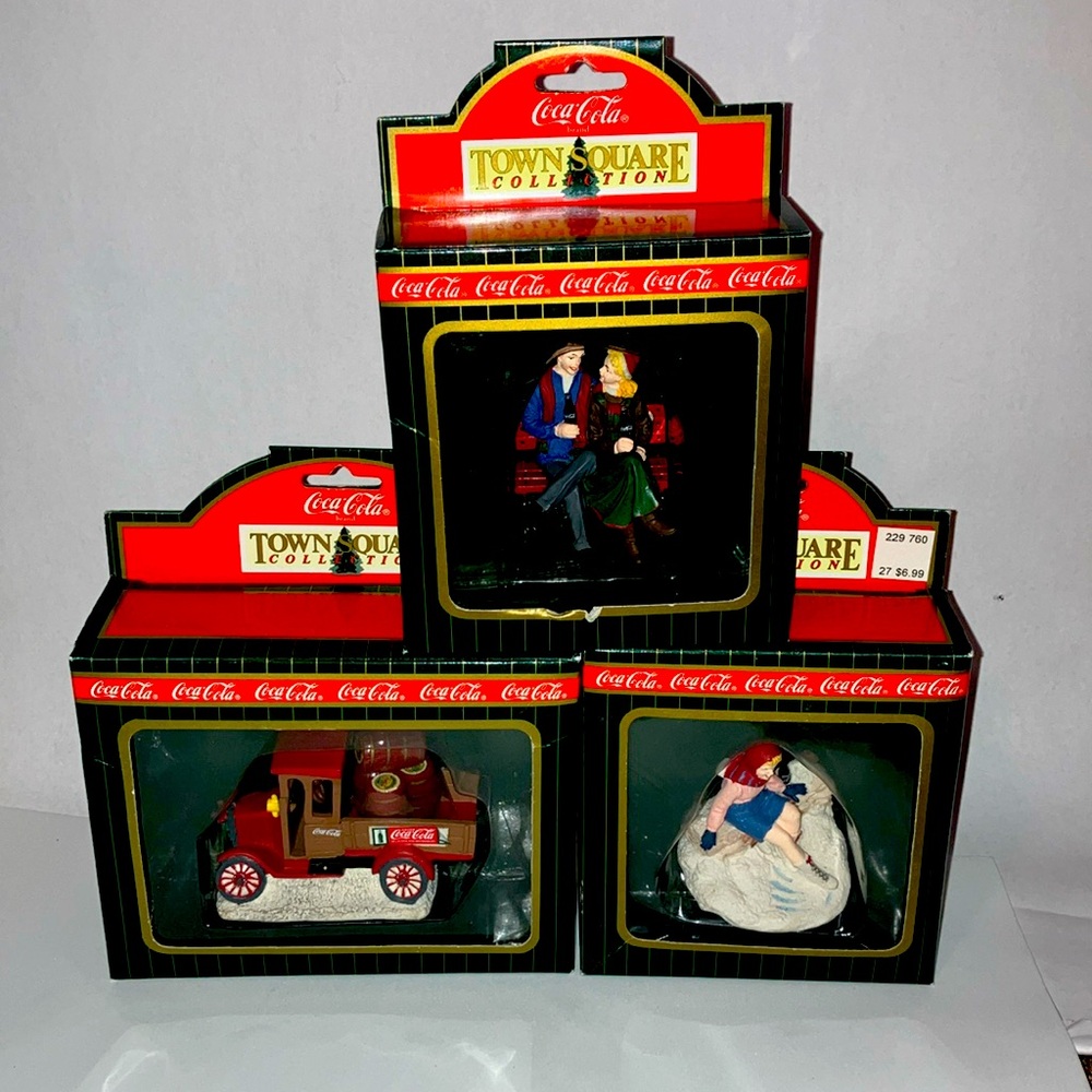 Coca-Cola Town Square Figures -NIB- Set of 3- Model T- Couple - Skater